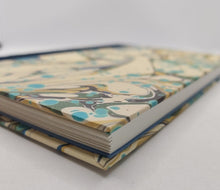 Load image into Gallery viewer, A5 Handmade Notebook - Teal, Gold, Green, Cream - Marbled, Japanese Silk
