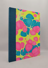 Load image into Gallery viewer, A5 Handmade Notebook - Hot Pink, Turquoise, Acid Yellow - Marbled
