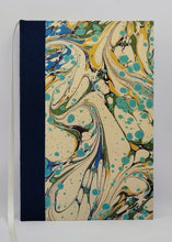 Load image into Gallery viewer, A5 Handmade Notebook - Teal, Gold, Green, Cream - Marbled, Japanese Silk
