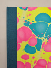 Load image into Gallery viewer, A5 Handmade Notebook - Hot Pink, Turquoise, Acid Yellow - Marbled
