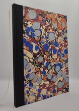 Load image into Gallery viewer, A5 Handmade Notebook - Orange, Blues, Black Marbled
