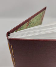 Load image into Gallery viewer, Pocket-Sized Long-Stitch Notebook - Burgundy, Green Marble
