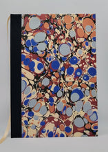 Load image into Gallery viewer, A5 Handmade Notebook - Orange, Blues, Black Marbled
