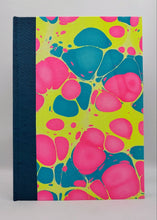 Load image into Gallery viewer, A5 Handmade Notebook - Hot Pink, Turquoise, Acid Yellow - Marbled
