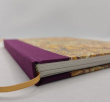 Load image into Gallery viewer, A5 Handmade Notebook - Light Brown, Yellow, Deep Purple - Marbled
