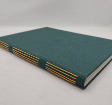 Load image into Gallery viewer, A5 Handmade Longstitch Notebook - Dark Green Japanese Shot Silk, Marbled
