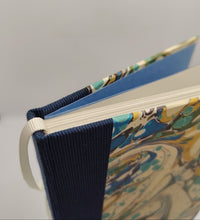 Load image into Gallery viewer, A5 Handmade Notebook - Teal, Gold, Green, Cream - Marbled, Japanese Silk
