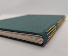 Load image into Gallery viewer, A5 Handmade Longstitch Notebook - Dark Green Japanese Shot Silk, Marbled
