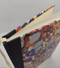 Load image into Gallery viewer, A5 Handmade Notebook - Orange, Blues, Black Marbled
