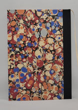 Load image into Gallery viewer, A5 Handmade Notebook - Orange, Blues, Black Marbled
