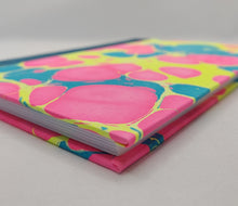 Load image into Gallery viewer, A5 Handmade Notebook - Hot Pink, Turquoise, Acid Yellow - Marbled
