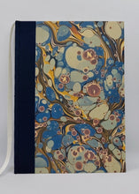 Load image into Gallery viewer, A5 Handmade Notebook - Blue, Gold, Purple Marbled, Japanese Silk
